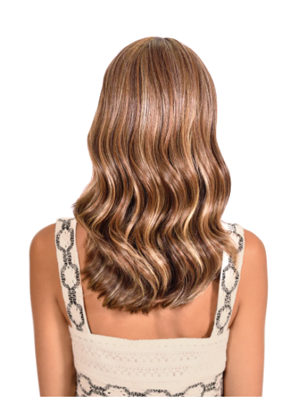 Shoulder Length Loose Curl Wig with Bangs - Ash Blonde - Model Express Vancouver