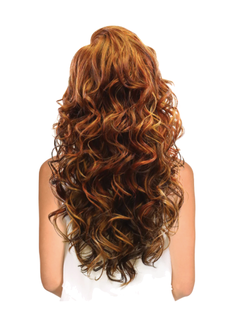 Extra Long Medium Curl Wig with Lace Front - Tan Blonde - Model Express Vancouver