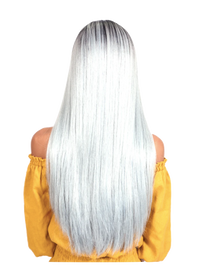Long Straight Wig with Lace Front - Silver Grey - Model Express Vancouver