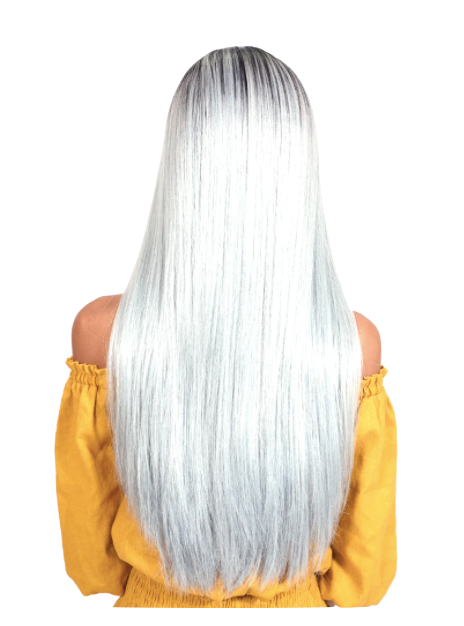 Long Straight Wig with Lace Front - Silver Grey - Model Express Vancouver