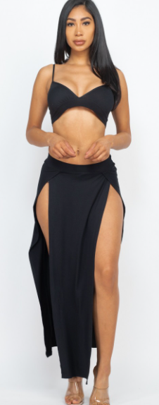 Bra Top and Side Slit Skirt Set Black - Model Express Vancouver