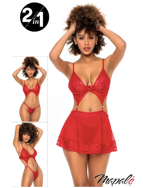 Tri-Style Set with Underwired Bra Red