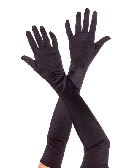 Elbow Length Satin Gloves Black
