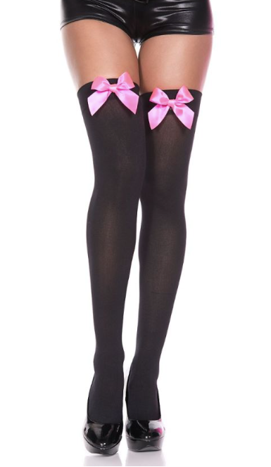 Satin Bow Opaque Thigh High Black/Hot Pink - Model Express Vancouver