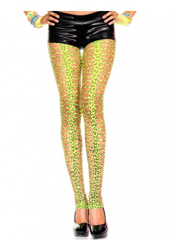 Pothole Leopard Print Footless Tights Green - Model Express Vancouver