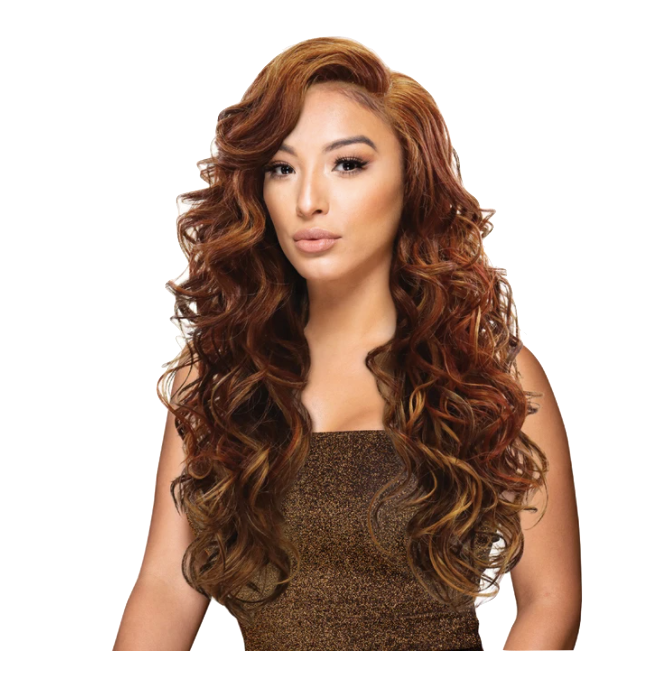Extra Long Medium Curl Wig with Lace Front - Burgundy - Model Express Vancouver