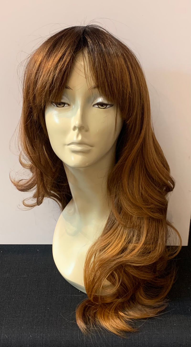 Long Loose Curl Wig with Bangs - Auburn - Model Express Vancouver