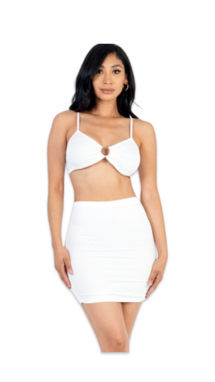 O-Ring Crop Top and Skirt White