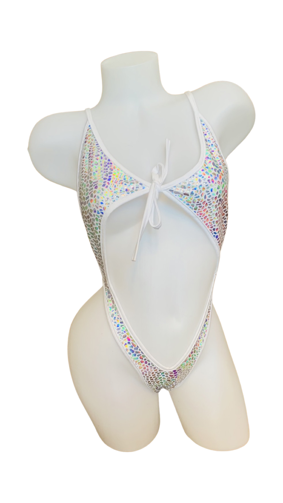 Metallic Front Tie & Y Back G-String White - Model Express Vancouver