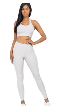 Back Tied Halter Top and Leggings Set - White - Model Express Vancouver