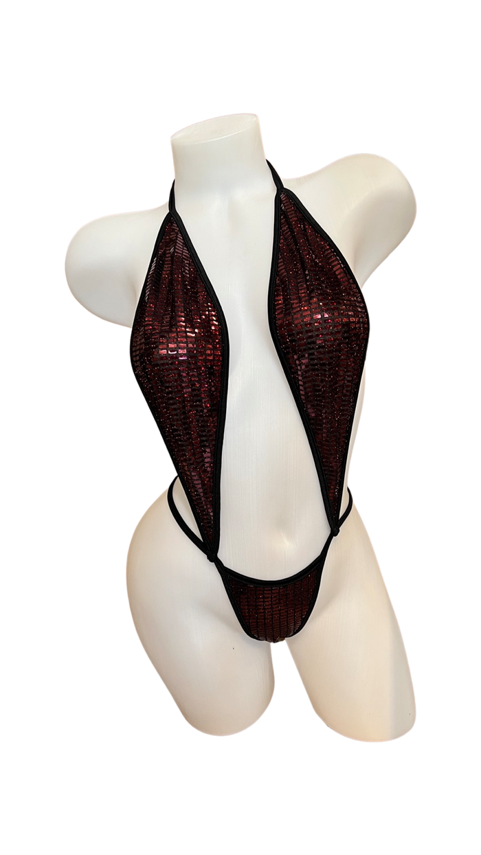 Metallic Sequin Slingshot Bikini - Burgundy