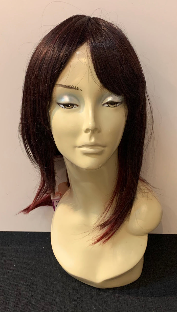 Medium Length Straight Wig with Bangs - Burgundy - Model Express Vancouver
