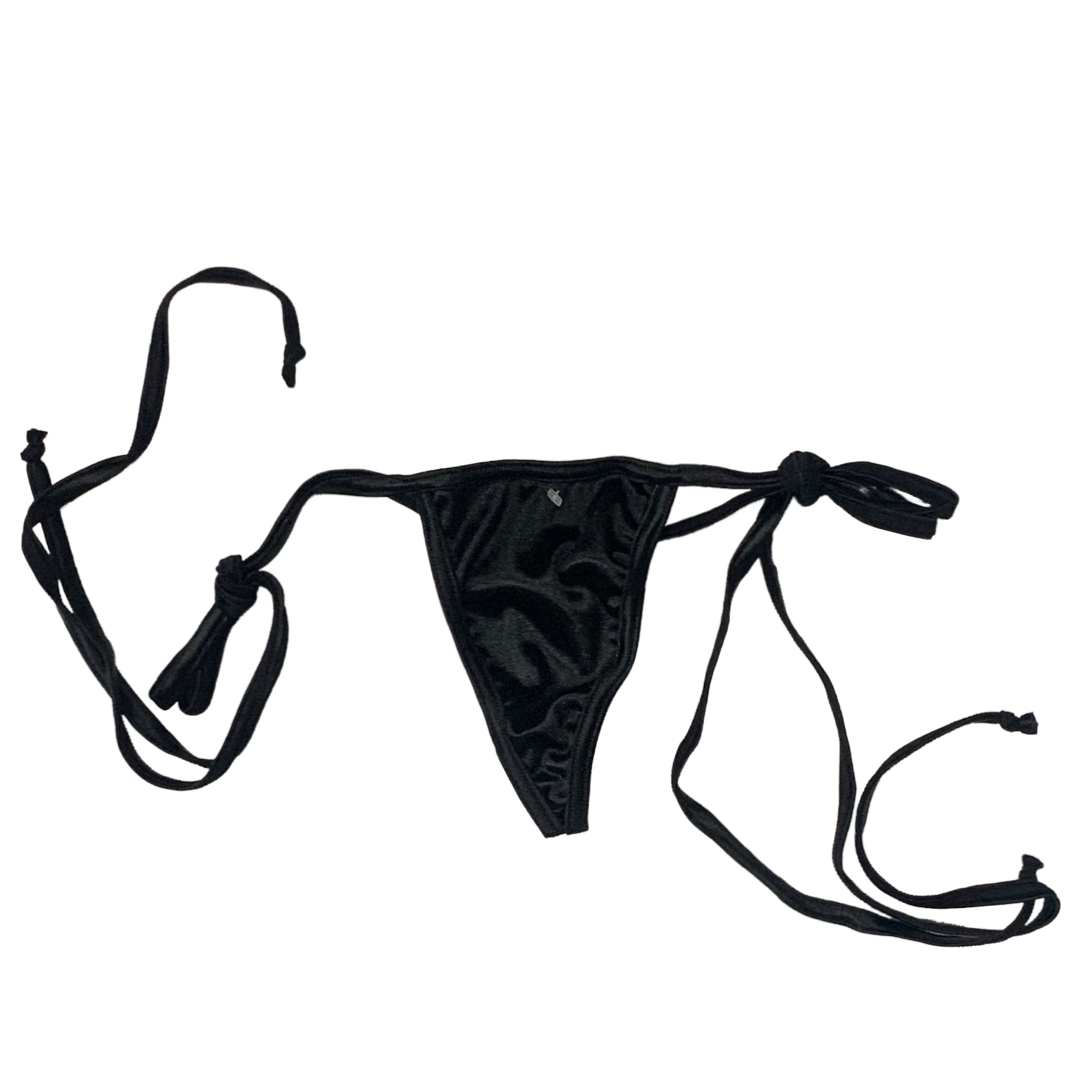 Y-Back Glossy G-string with Side Ties - Black - Model Express Vancouver
