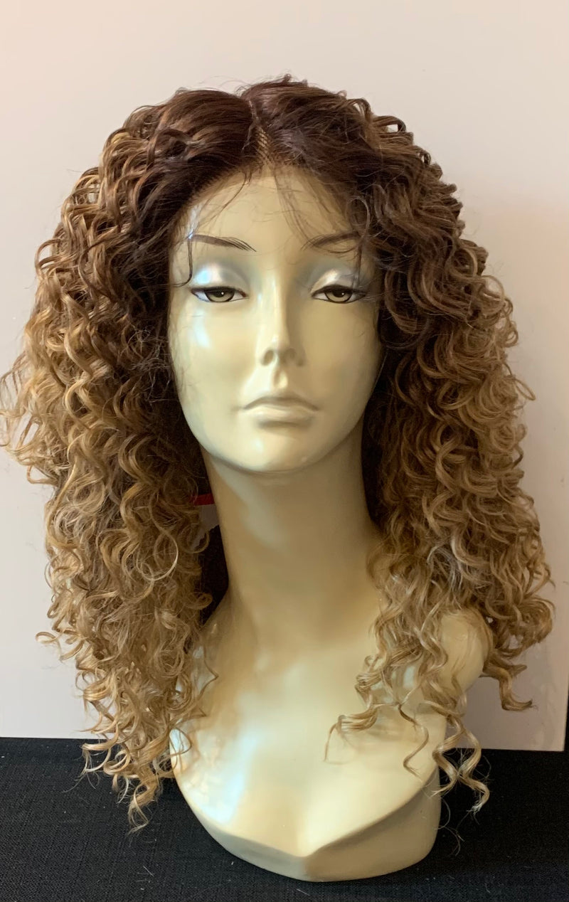 Long Tight Curl Wig with Lace Front - Rich Blonde - Model Express Vancouver