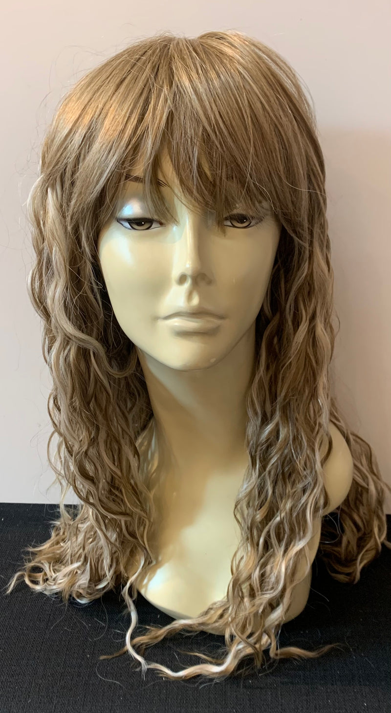 Long Tight Curl Wig with Bangs - Ash Blonde - Model Express Vancouver