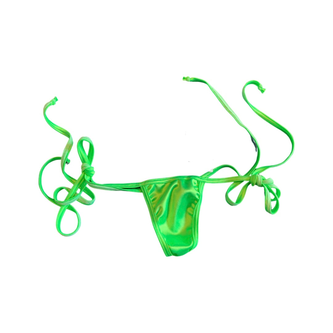 Y-Back Glossy G-string with Side Ties - Neon Green - Model Express Vancouver
