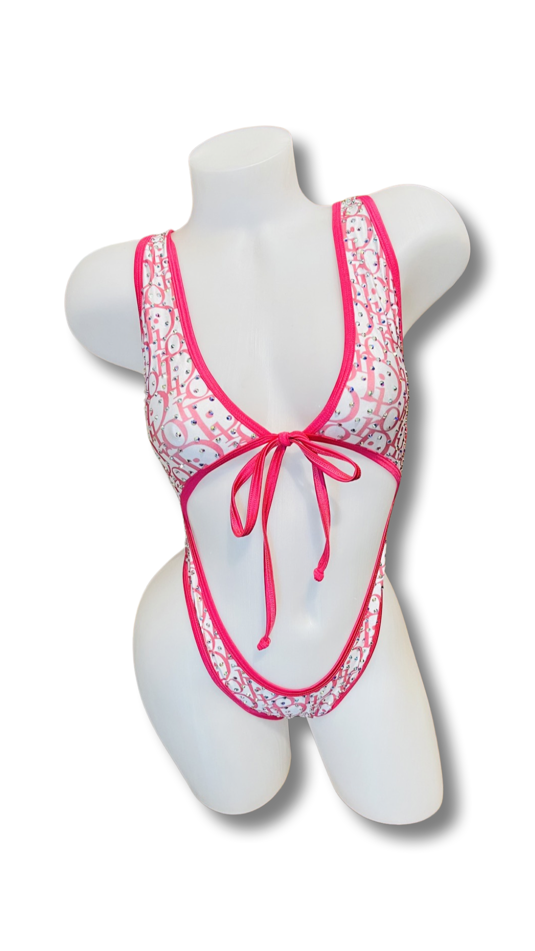 Rhinestone Front Tie One Piece - Design Hot Pink - Model Express Vancouver