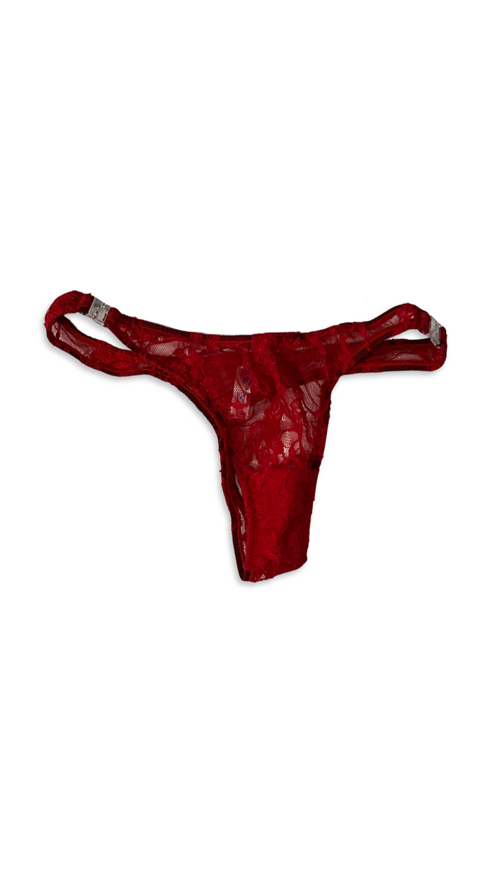 Lace Detachable T-Back Thong with Clips - Red