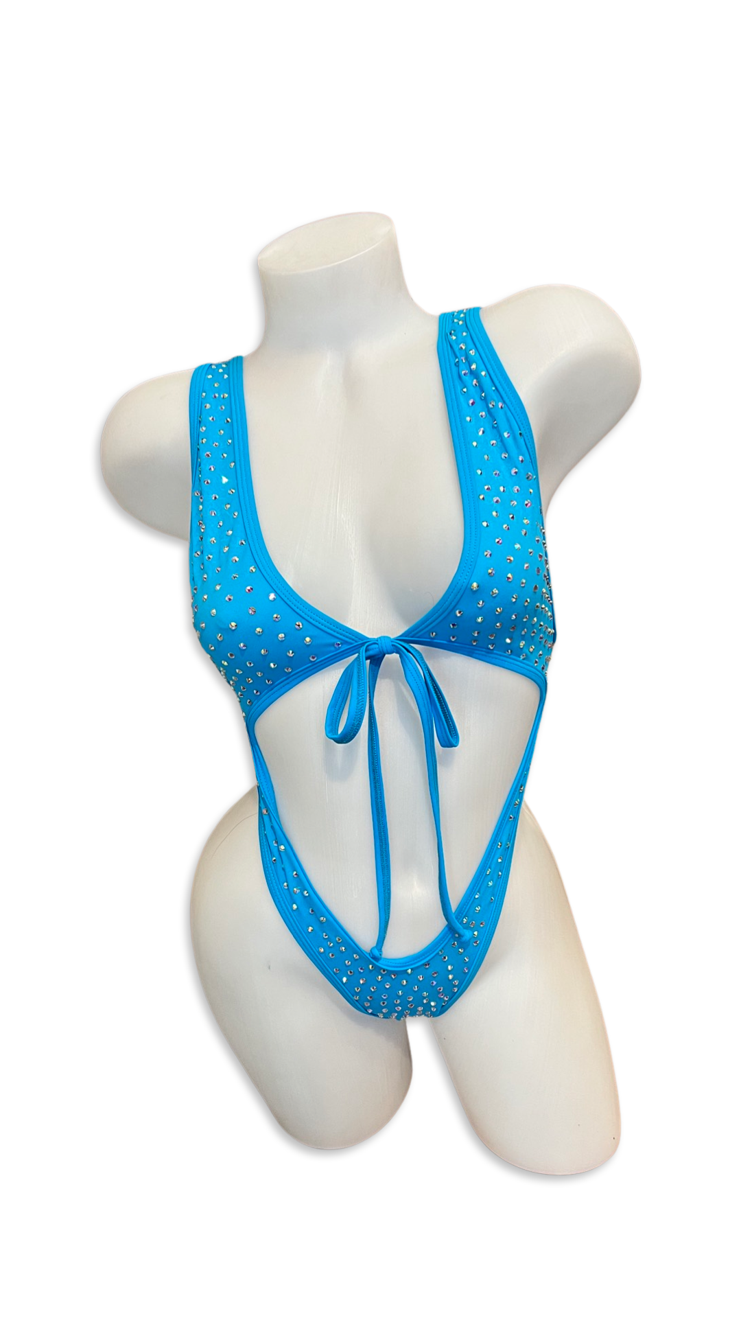 Rhinestone Front Tie One Piece Turquoise - Model Express Vancouver