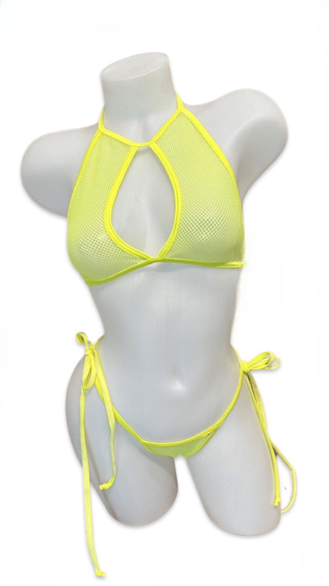 Fishnet Halter Bikini Set - Neon Yellow