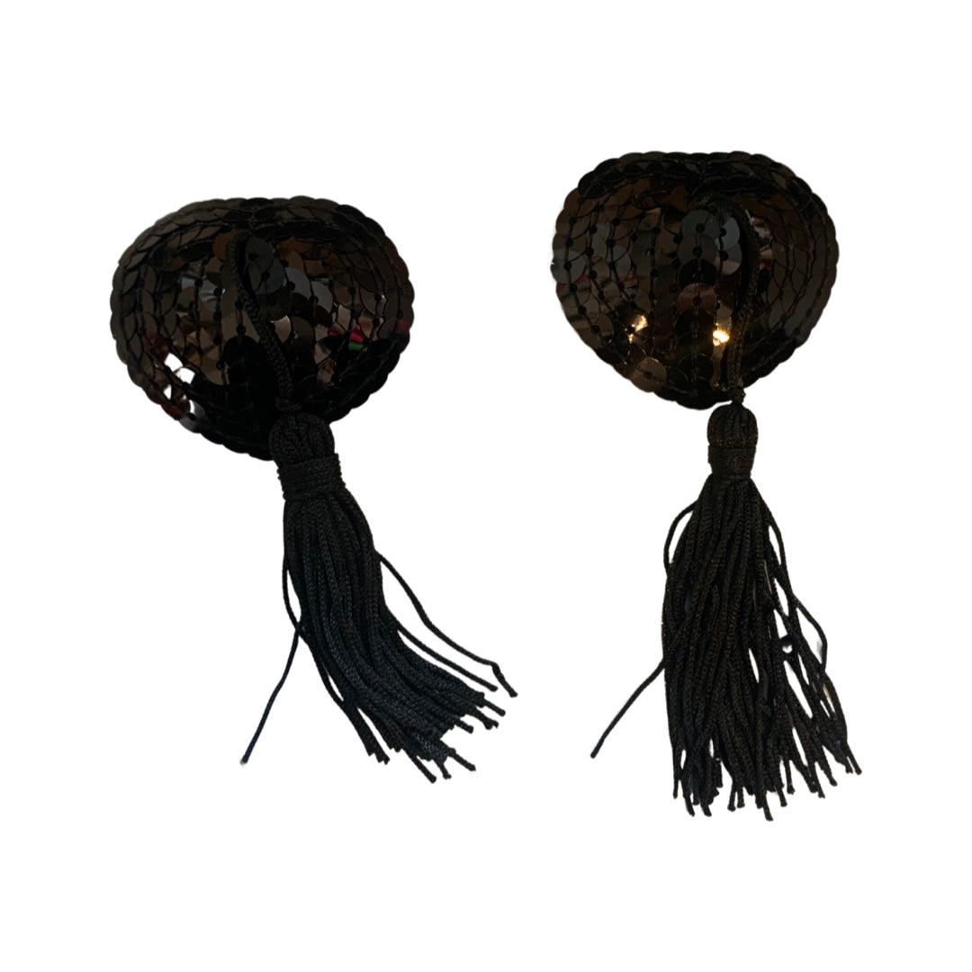 Black Sequence Heart Tassel Pasties - Model Express Vancouver