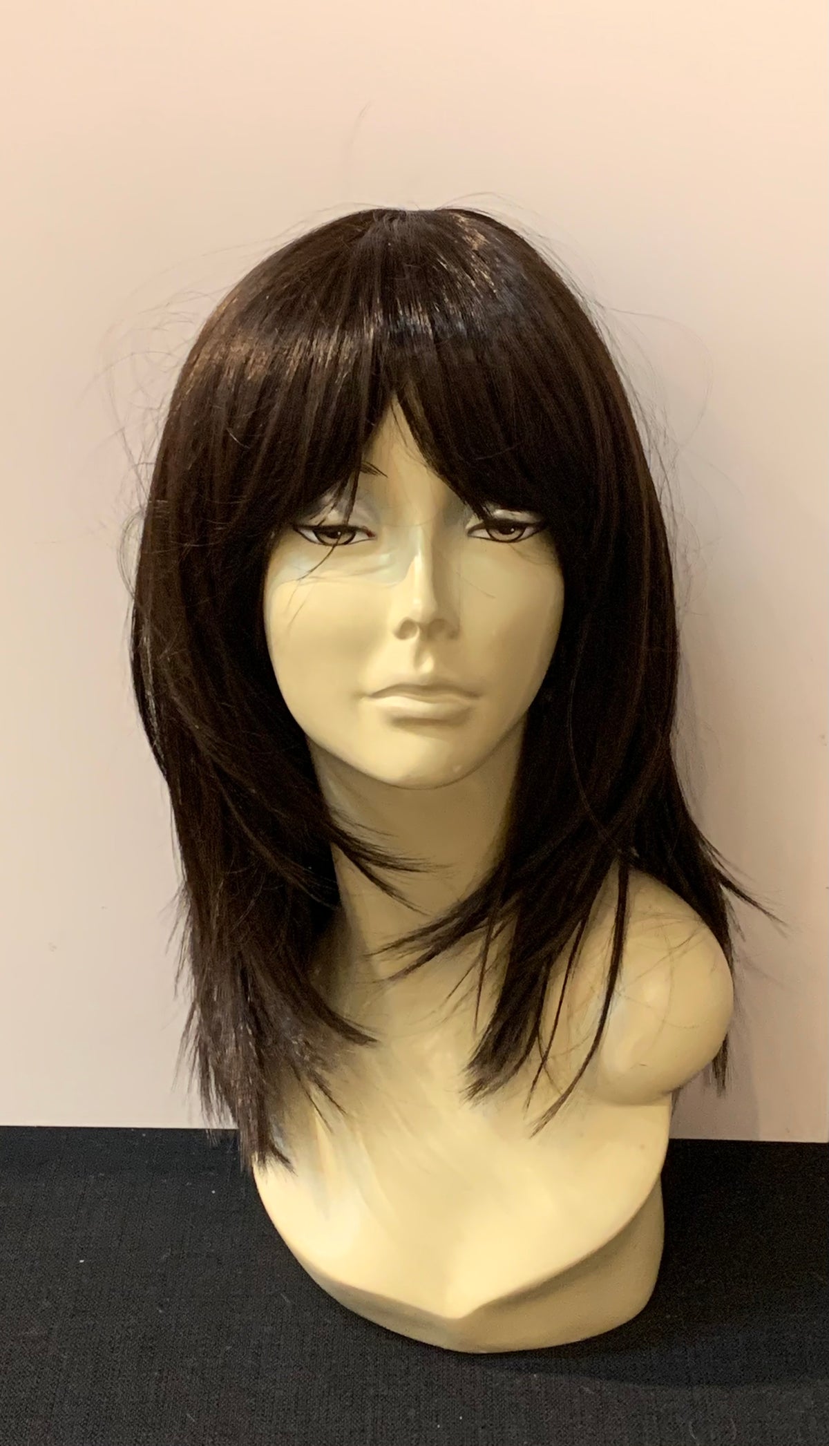 Medium Length Straight Wig with Bangs - Medium Dark Brown - Model Express Vancouver