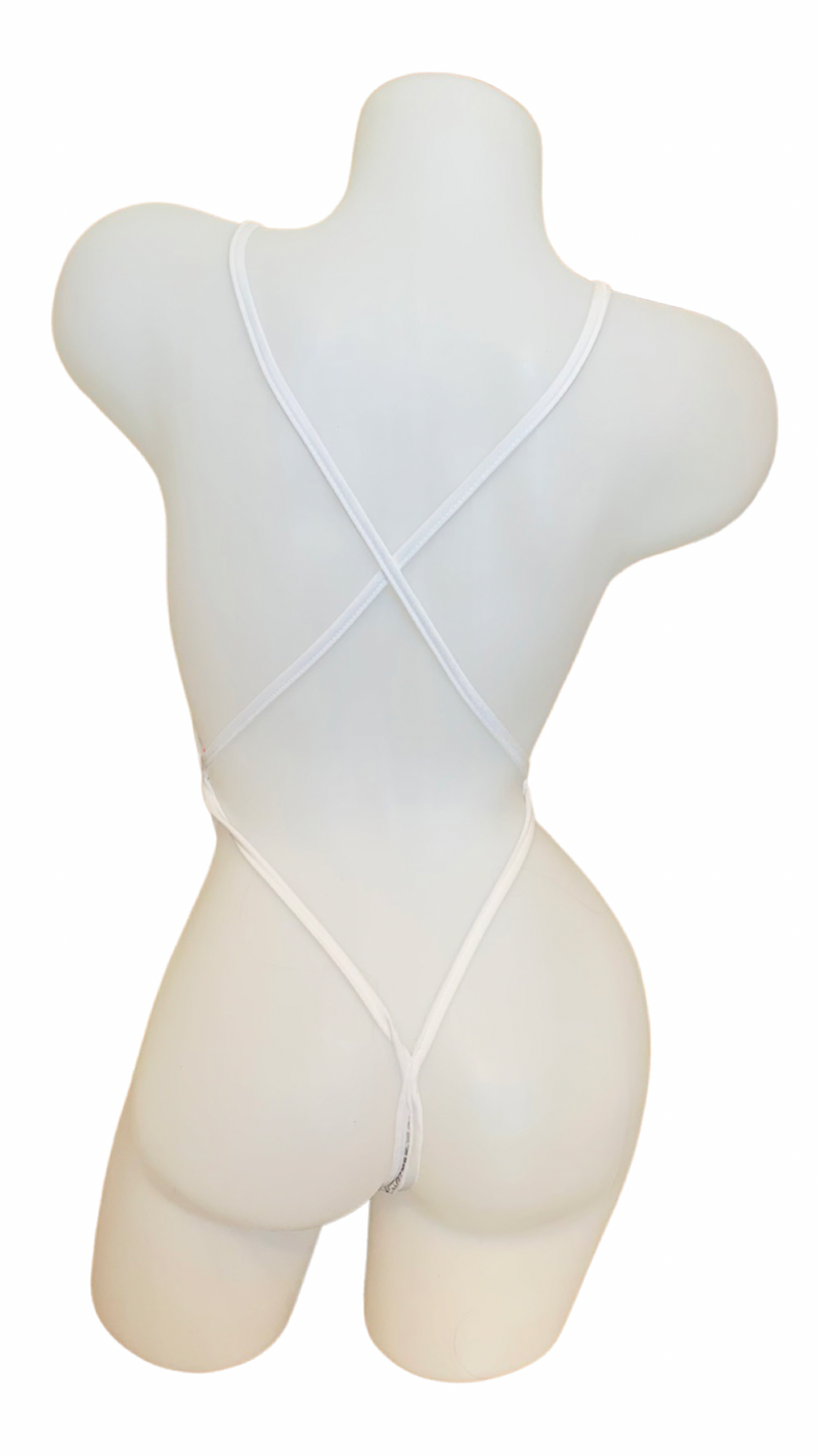 Metallic Front Tie & Y Back G-String White - Model Express Vancouver