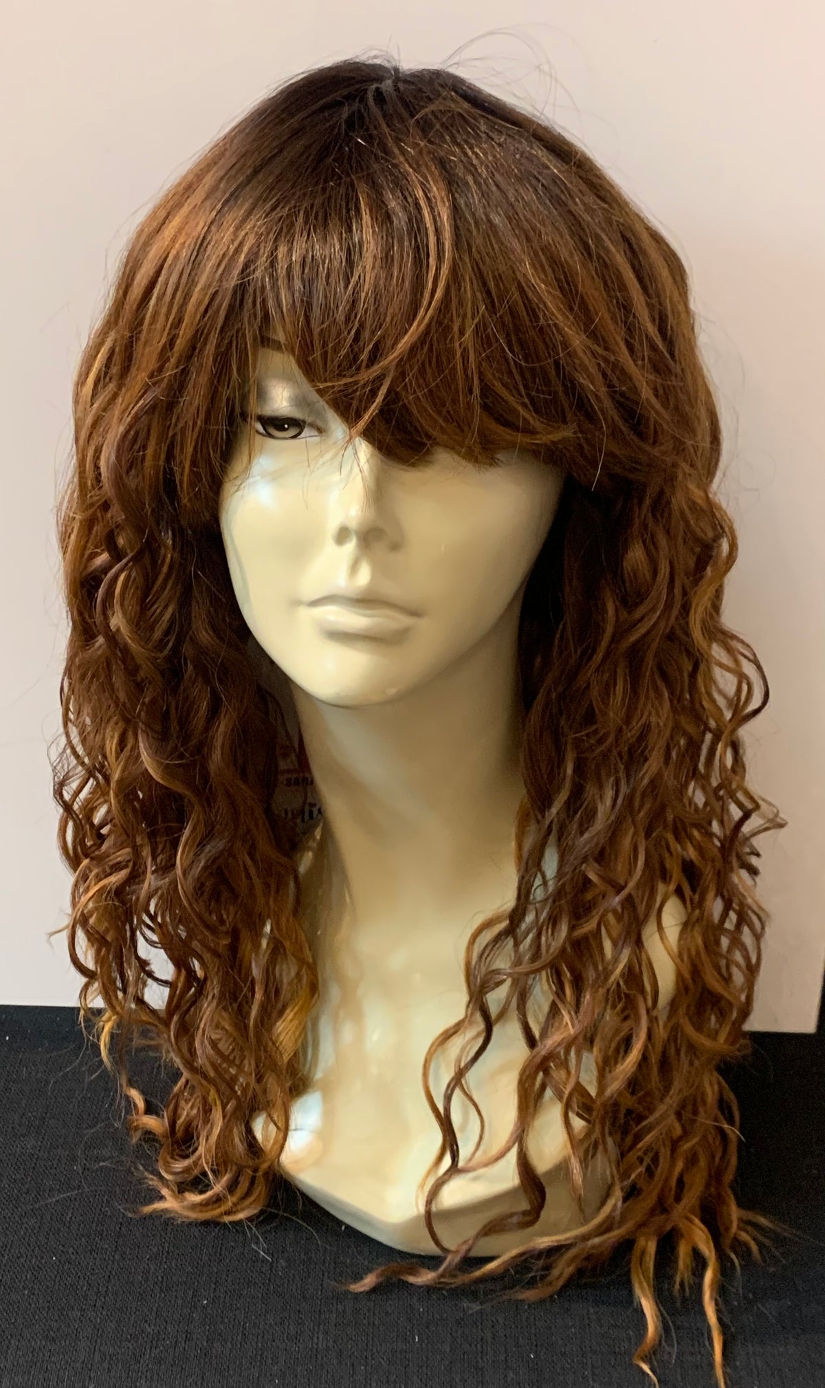 Long Tight Curl Wig with Bangs - Auburn - Model Express Vancouver