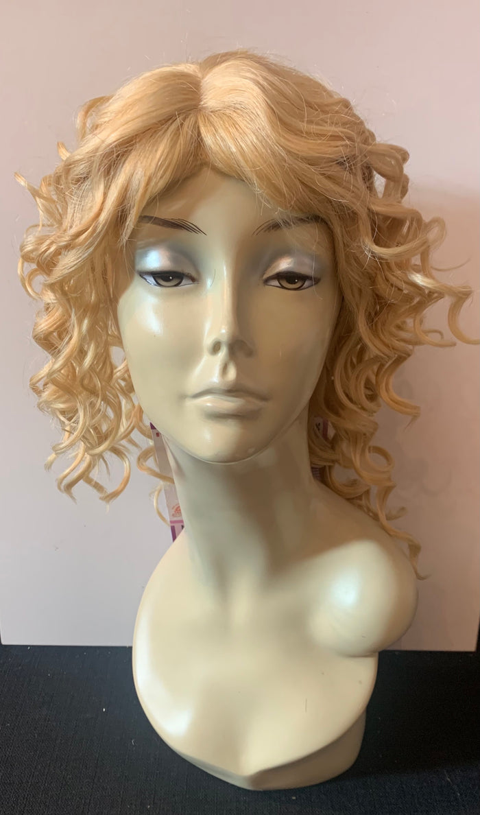 Short Curl Wig with Bangs - Tan Blonde - Model Express Vancouver
