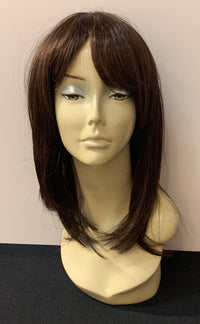 Medium Length Straight Wig with Bangs - Medium Brown/Copper Blonde - Model Express Vancouver