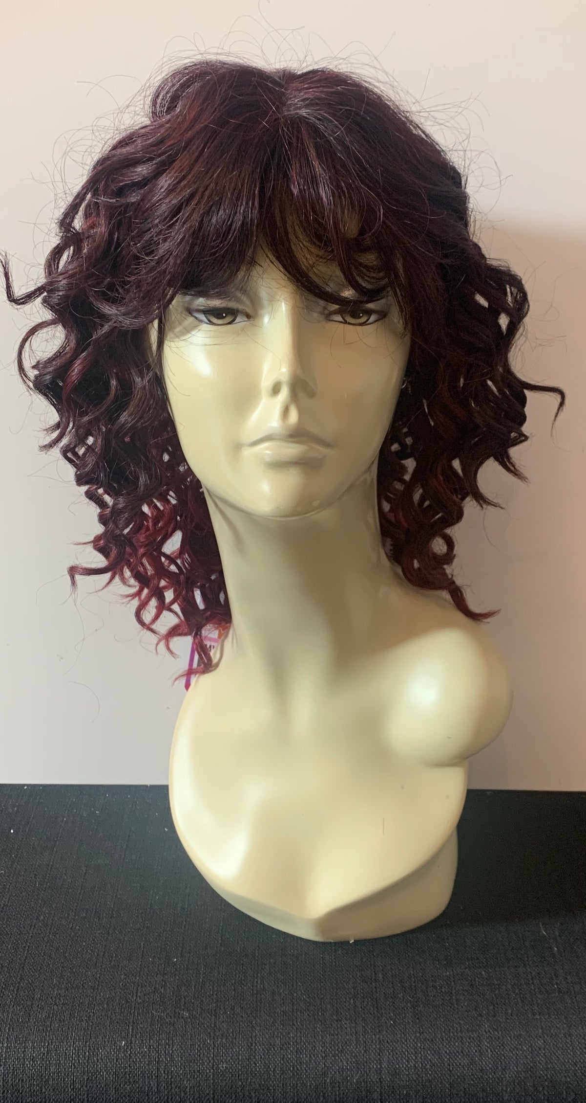 Short Curl Wig with Bangs - Burgundy - Model Express Vancouver