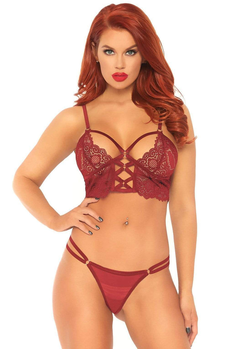 2 Pc Lace Bralette with Matching G-String Red - Model Express Vancouver