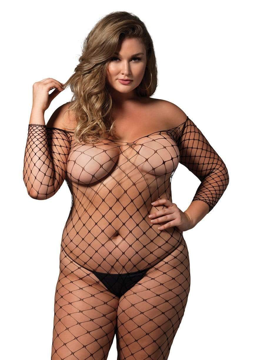 Plus Size Long Sleeved Fence Net Body Stocking - Model Express Vancouver